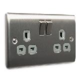 MasterPlug NBS22G 13 A 2-Gang Metal Brushed Steel Double Pole Switched Socket